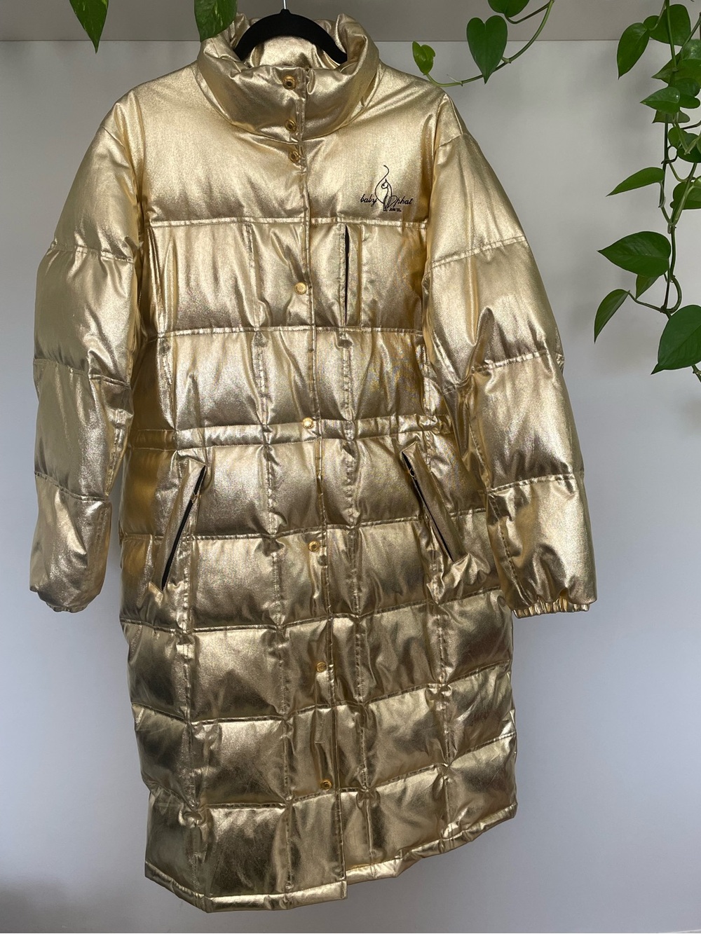 Baby Phat Metallic Gold Vintage Long Puffer Coat Y2K Down Size XL